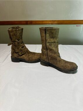Women's Brown Combat Boots with Buckle Detail